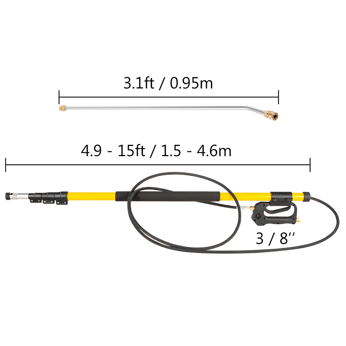 SucceBuy 18 / 20ft Telescoping Pressure Washer Wand w/Strap Belt 3/8" Quick Connector Extension Pole for Power Washer Spray