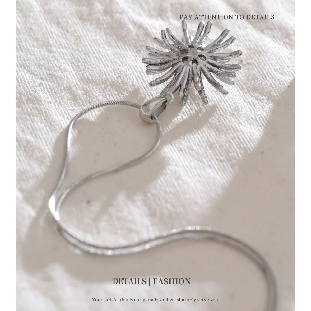 NiNice Stainless Steel Necklace Sunflower Imitation Pearl Pendant Design Trendy Selected Jewelry Gift New Wholesale