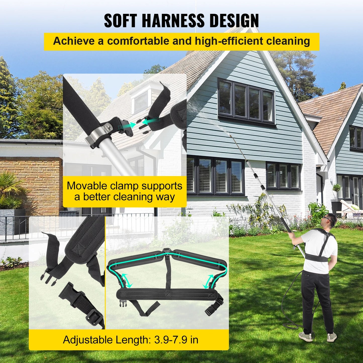SucceBuy 18 / 20ft Telescoping Pressure Washer Wand w/Strap Belt 3/8" Quick Connector Extension Pole for Power Washer Spray