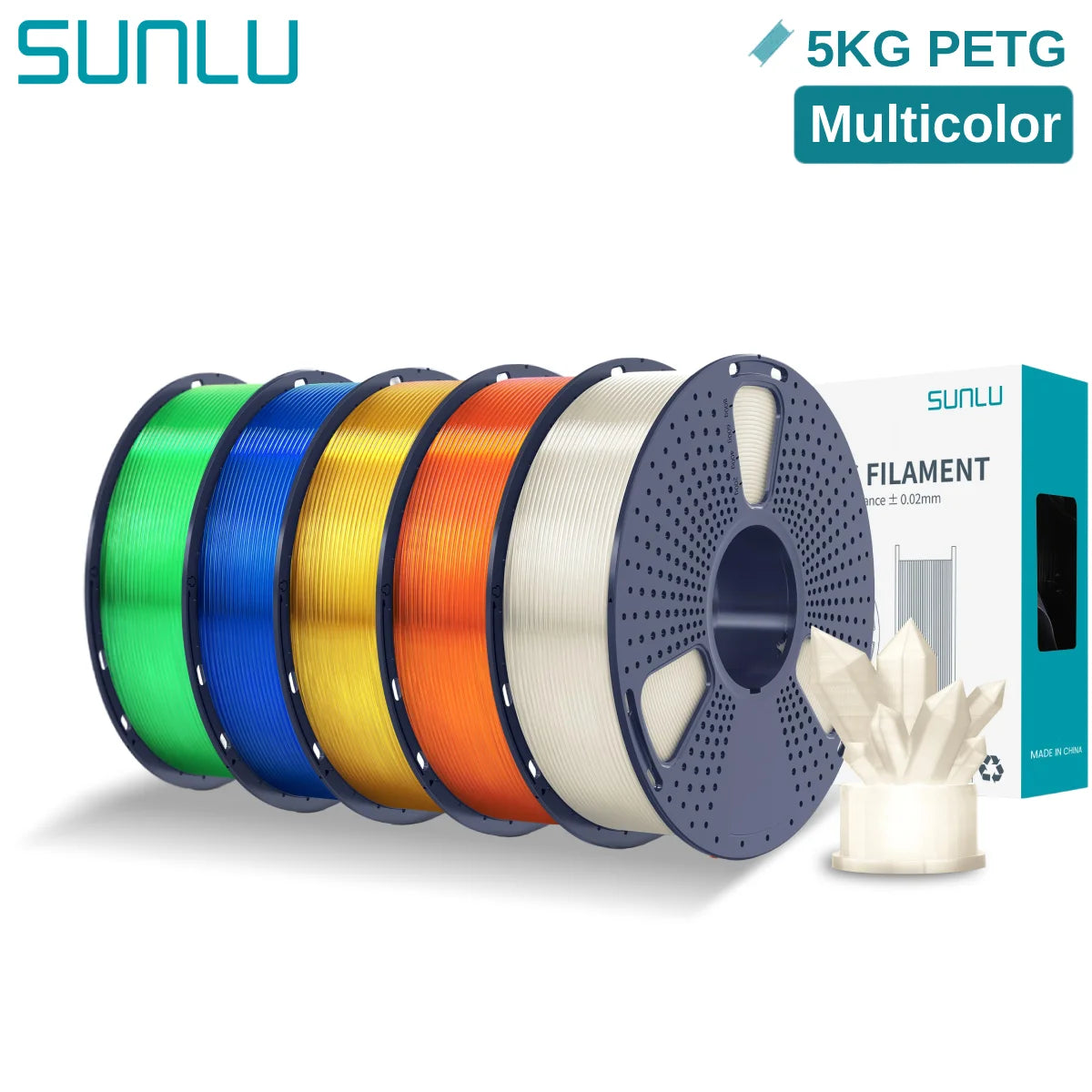 SUNLU 5KG PETG 3D Filament 1.75mm Neatly Wound High Toughness 3D Printing Spool Filament for FDM 3D Printer Materials Fast Ship