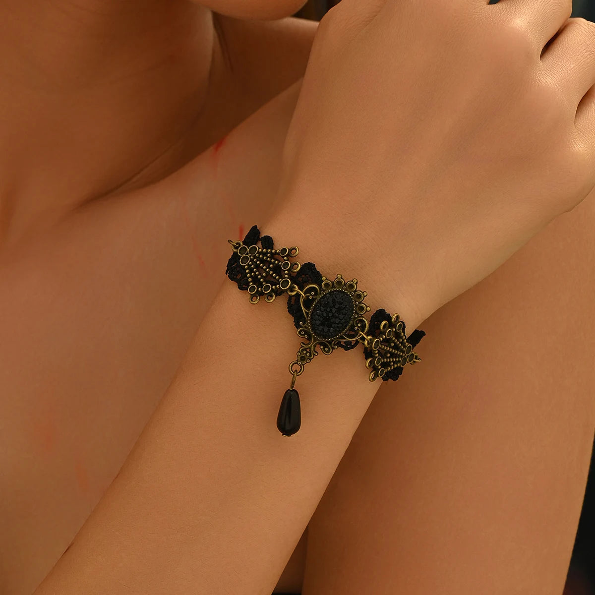 Halloween Black Lace Design Retro Personality Dark Gothic Style Bracelet for Women