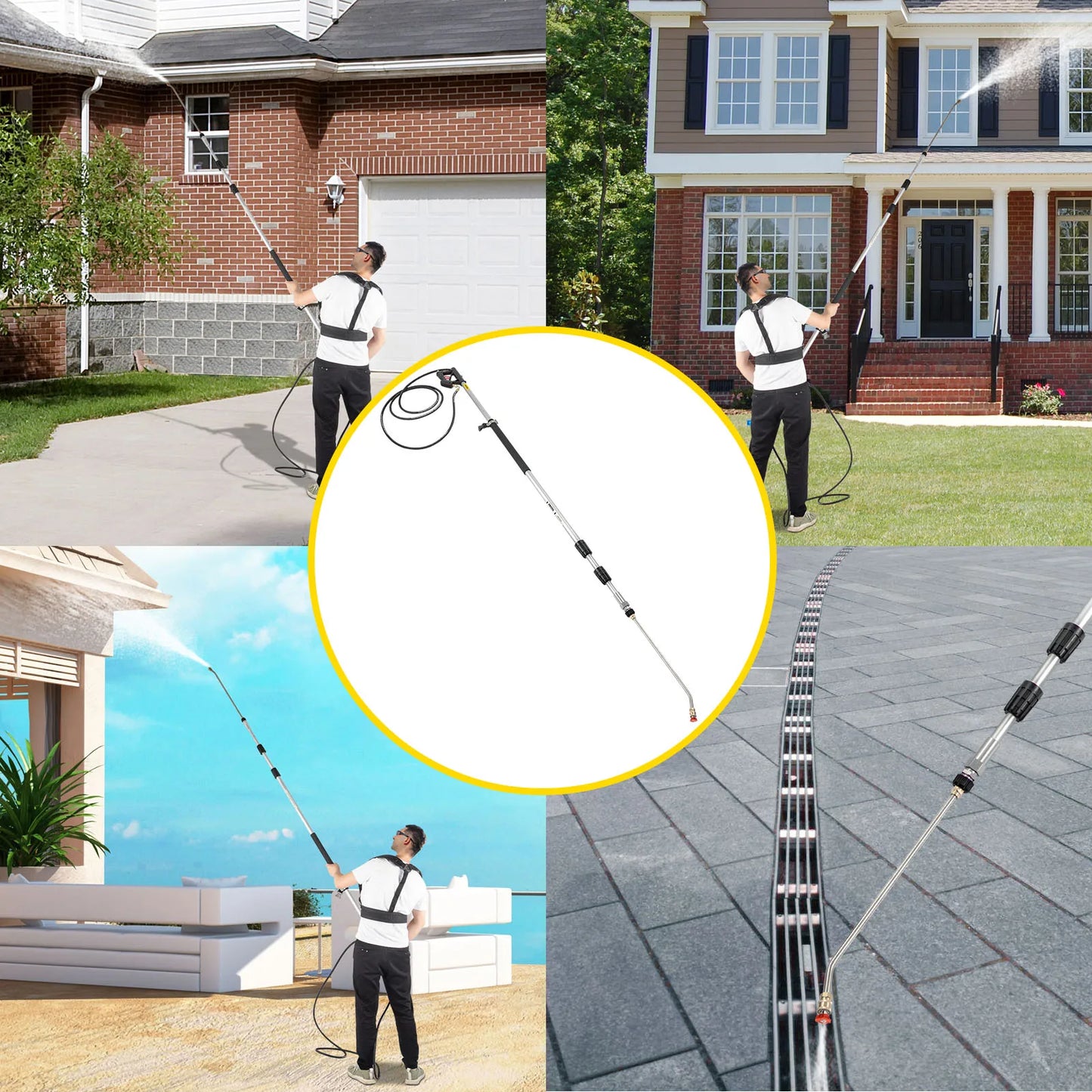 SucceBuy 18 / 20ft Telescoping Pressure Washer Wand w/Strap Belt 3/8" Quick Connector Extension Pole for Power Washer Spray