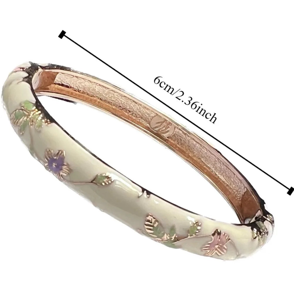 Enamel Chinese Cloisonne Bracelet Double Bangle Chinese Peony Filigree Flower Bangle Traditional Vintage Women's Hand Bracelet