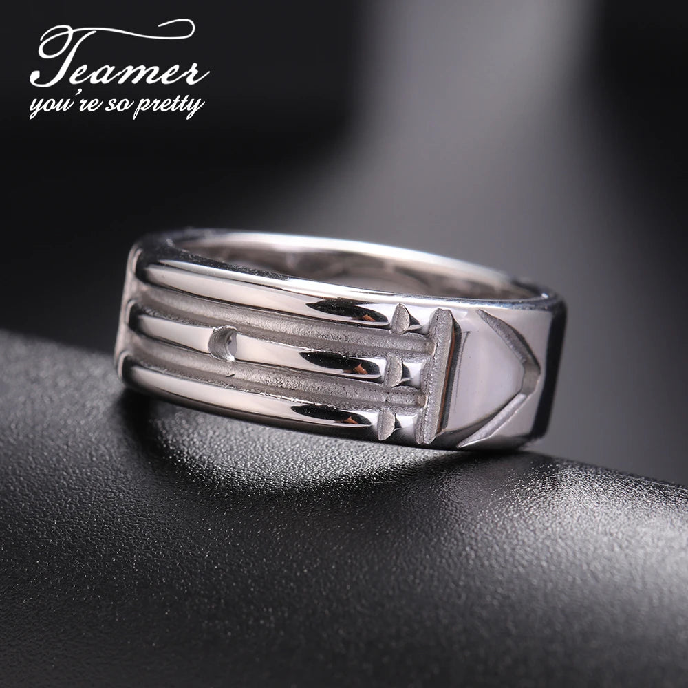 Lemegeton Simple Line Stainless Steel Charm Ring Fashion Silver Ring Men and Women Couple Wedding Gift