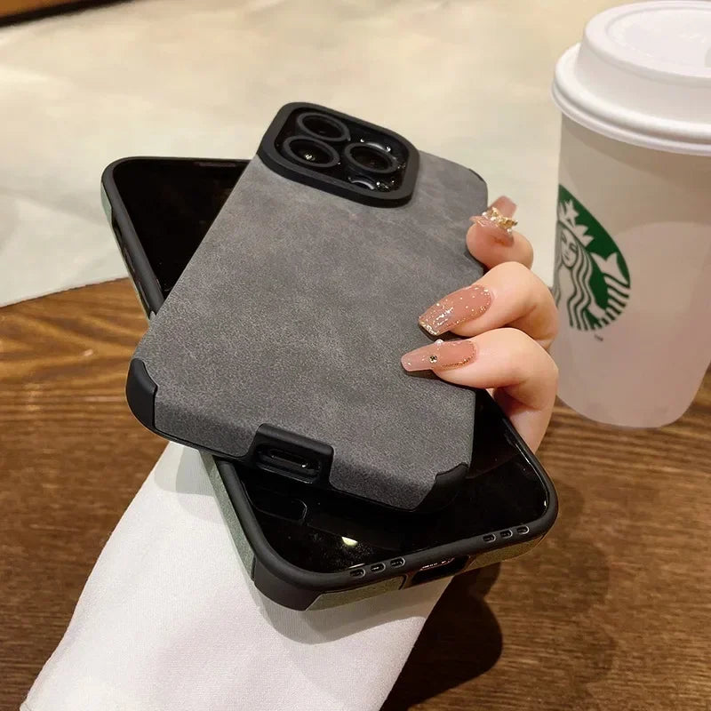 Fashion Phone Case For iPhone 17 Air 16 15 14 13 12 11 Pro Max 16 Plus Fur Leather Full Lens Protection Cases Cover
