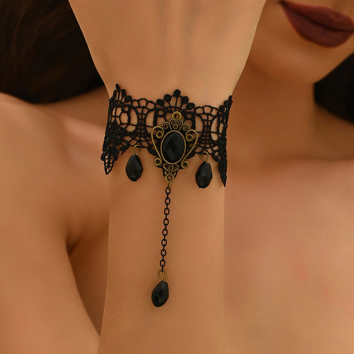 Halloween Black Lace Design Retro Personality Dark Gothic Style Bracelet for Women