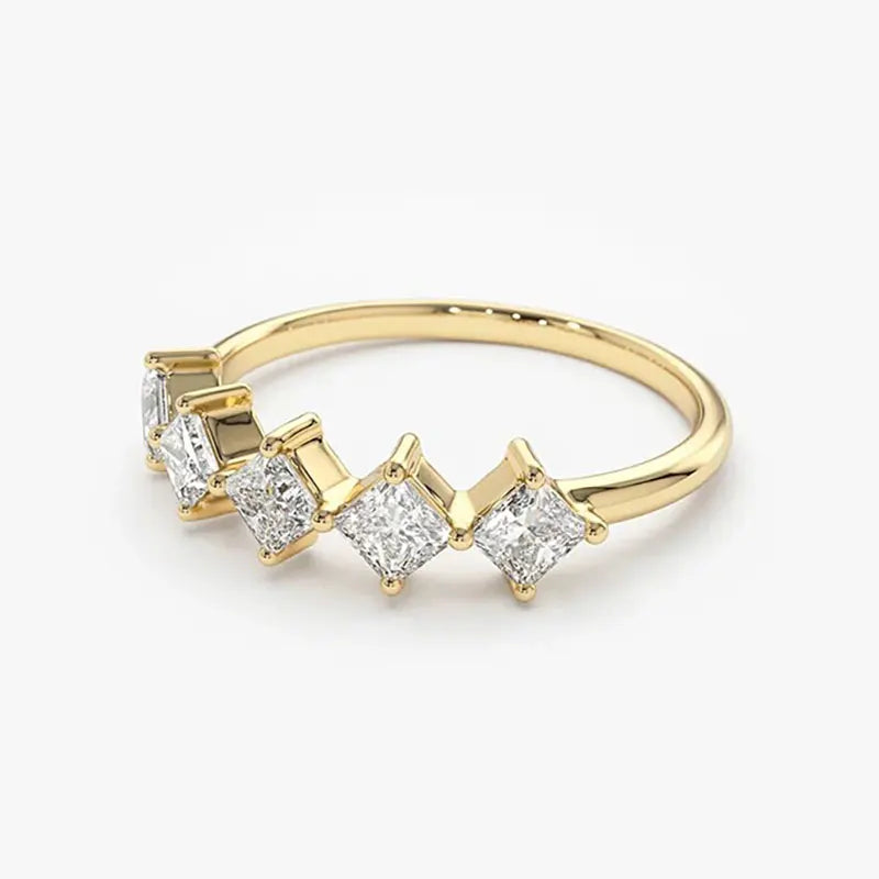 RAPRGOLD Certified Princess Cut Moissanite Half Eternity Ring Real 925 Sterling Silver Wedding Ring for Women Fine Jewelry Gifts