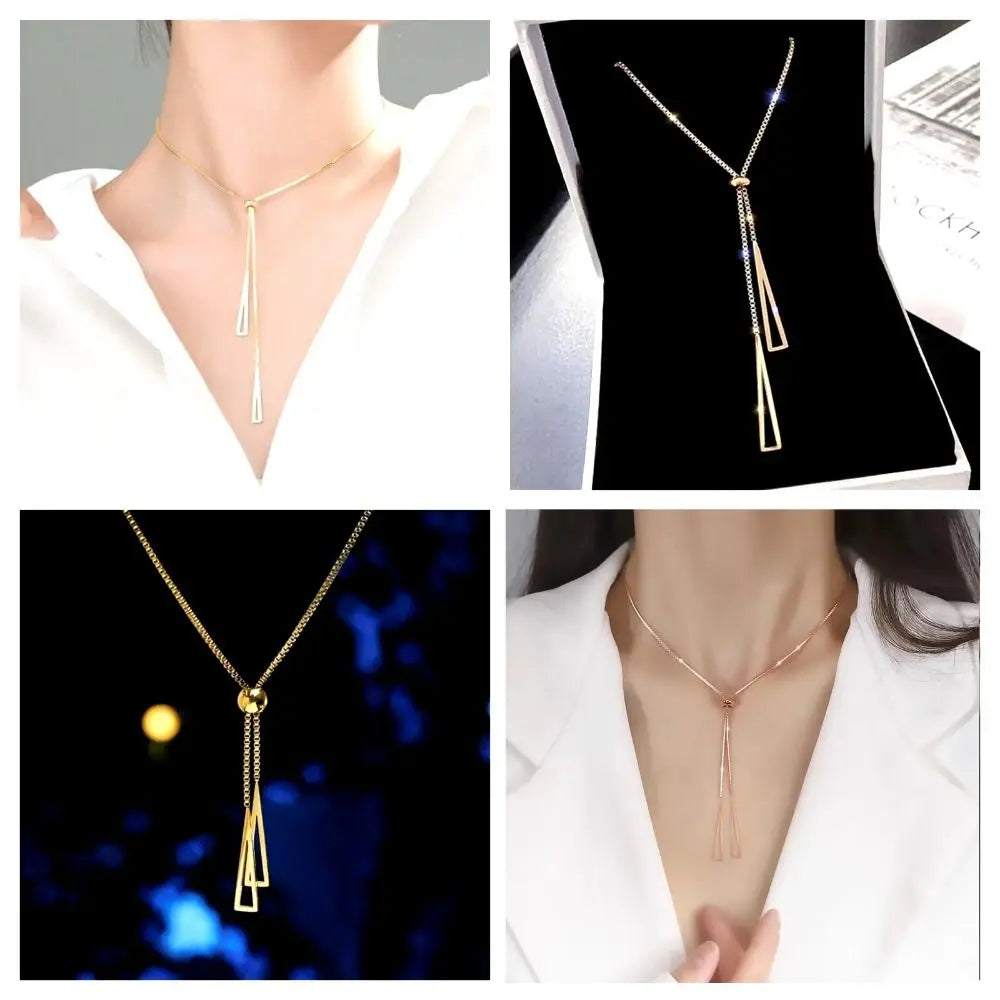 Chic Triangle Tassel Necklace Fashion Boho Long Chain Bar Pendant Clavicle Chain Gold Neck Choker