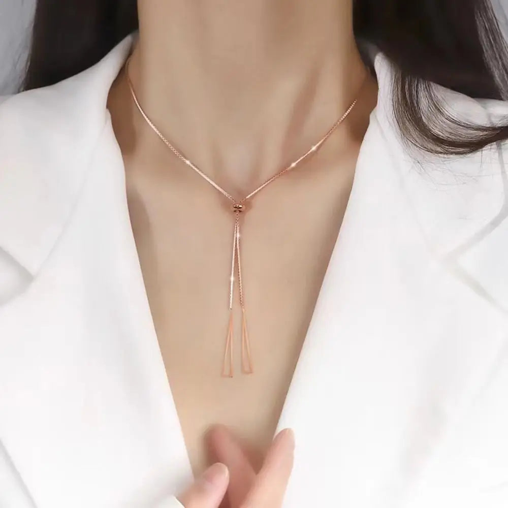 Chic Triangle Tassel Necklace Fashion Boho Long Chain Bar Pendant Clavicle Chain Gold Neck Choker