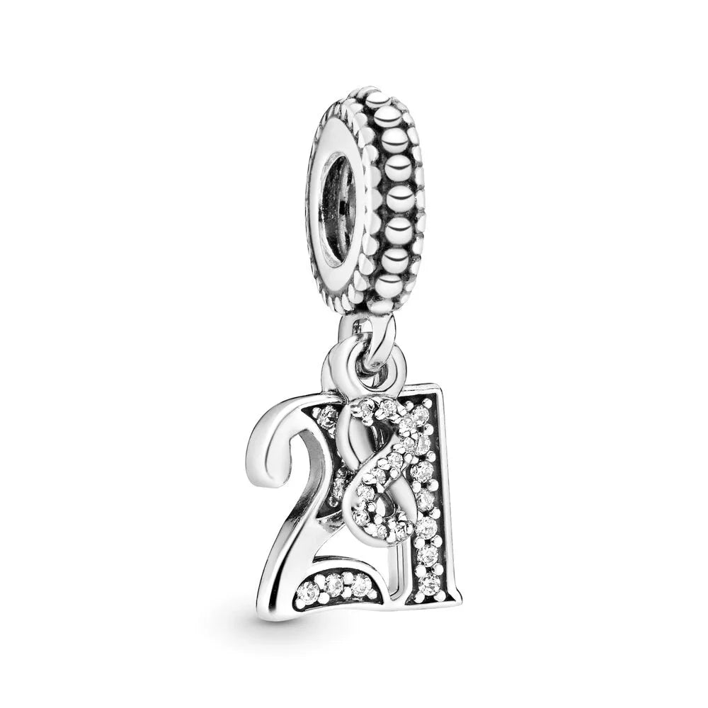 Celebration Birthday Lucky Numbers 15th 16th 18th 21st 40th 50th 60th Charm Beads Fit Original Pan Bracelet DIY Jewelry Gift