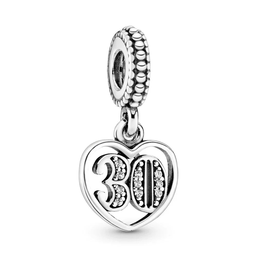 Celebration Birthday Lucky Numbers 15th 16th 18th 21st 40th 50th 60th Charm Beads Fit Original Pan Bracelet DIY Jewelry Gift