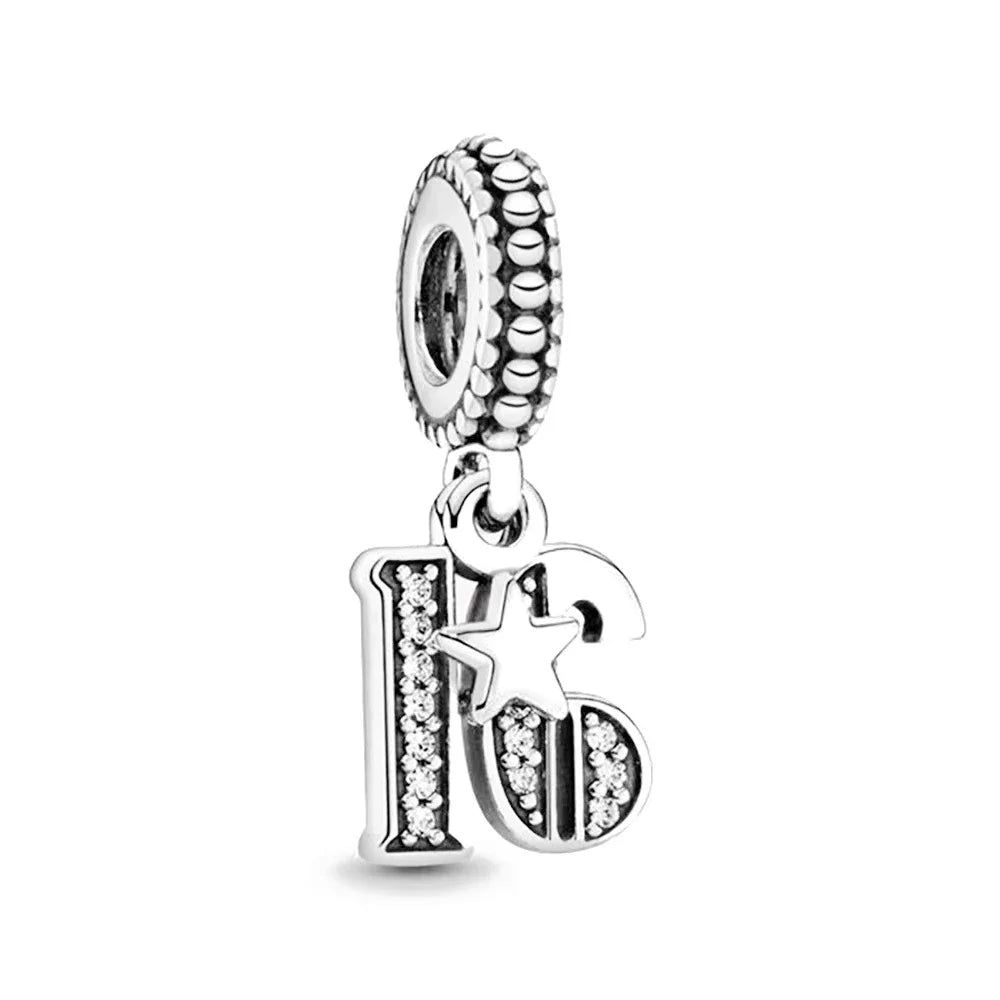 Celebration Birthday Lucky Numbers 15th 16th 18th 21st 40th 50th 60th Charm Beads Fit Original Pan Bracelet DIY Jewelry Gift