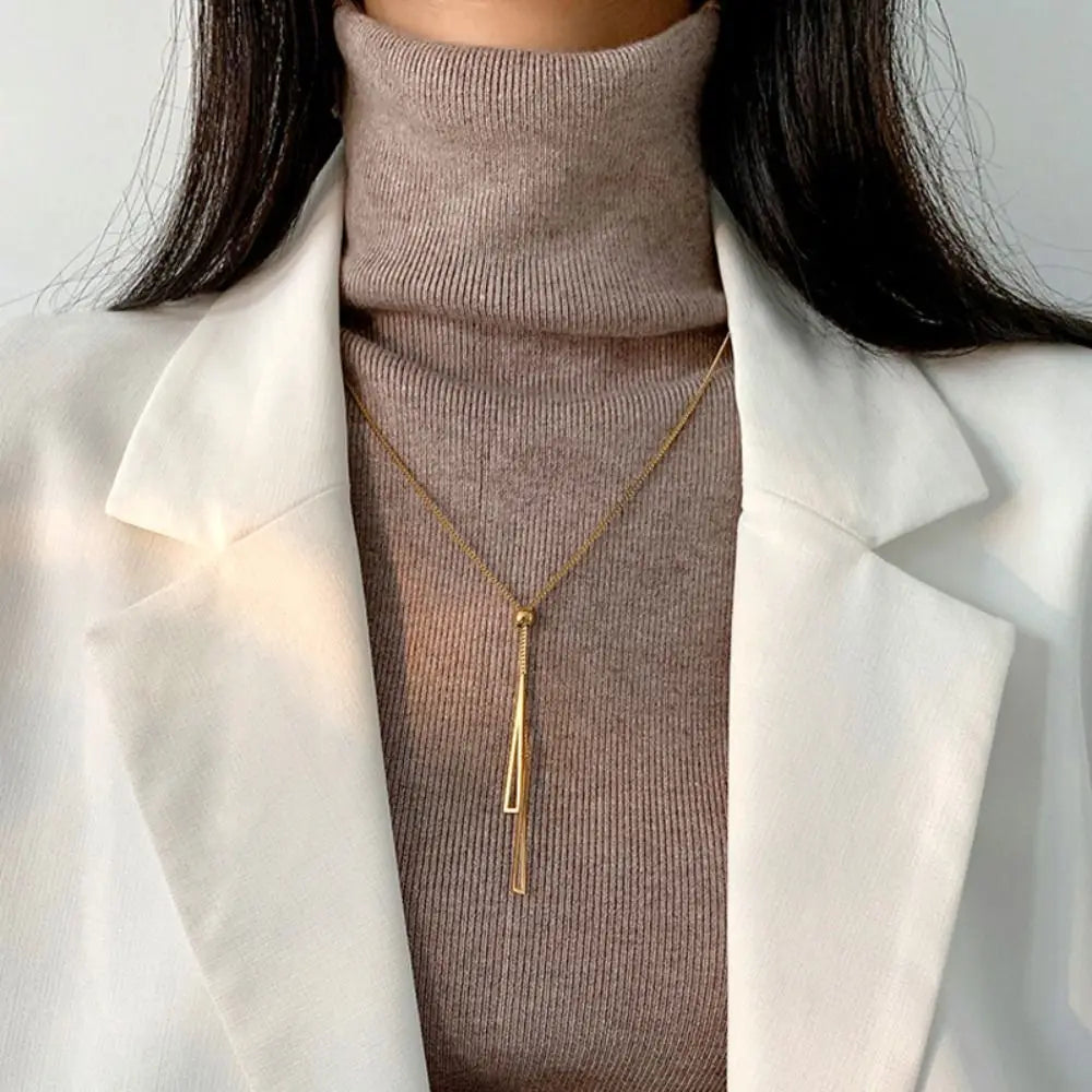 Chic Triangle Tassel Necklace Fashion Boho Long Chain Bar Pendant Clavicle Chain Gold Neck Choker