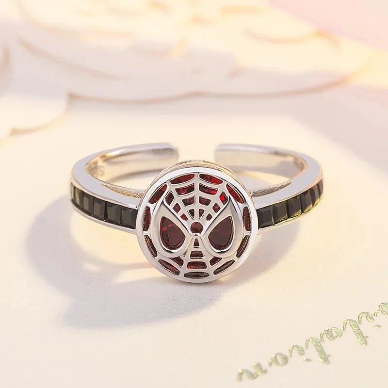 Fashionable Red Crystal Spider Web Opening Adjustable Ring for Men and Women Punk Hip Hop Hero Trendy Party Jewelry