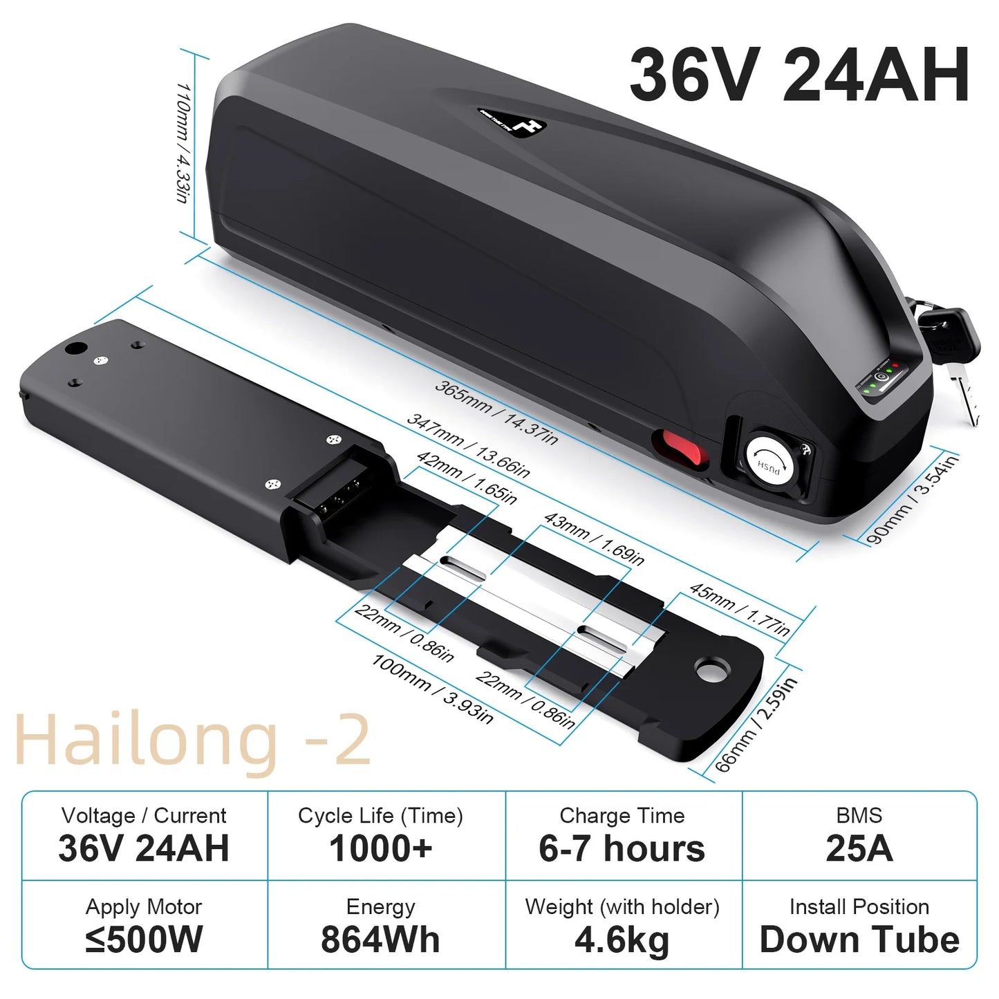 Hailong Ebike Battery 48V 36V 20Ah 14.4Ah 52vLithium 21700 E bike Electric Bicycle Batteries for 1000W 250W 350W 500W 750W