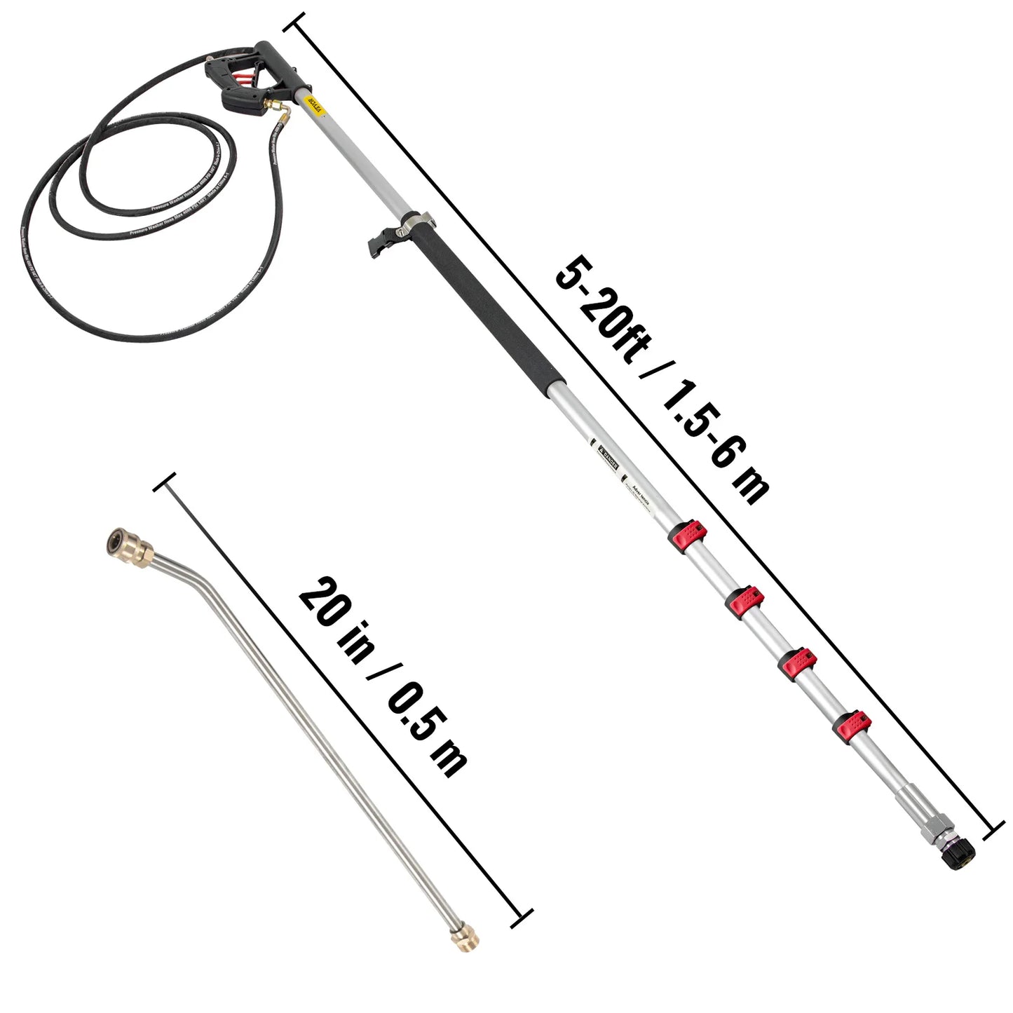 SucceBuy 18 / 20ft Telescoping Pressure Washer Wand w/Strap Belt 3/8" Quick Connector Extension Pole for Power Washer Spray