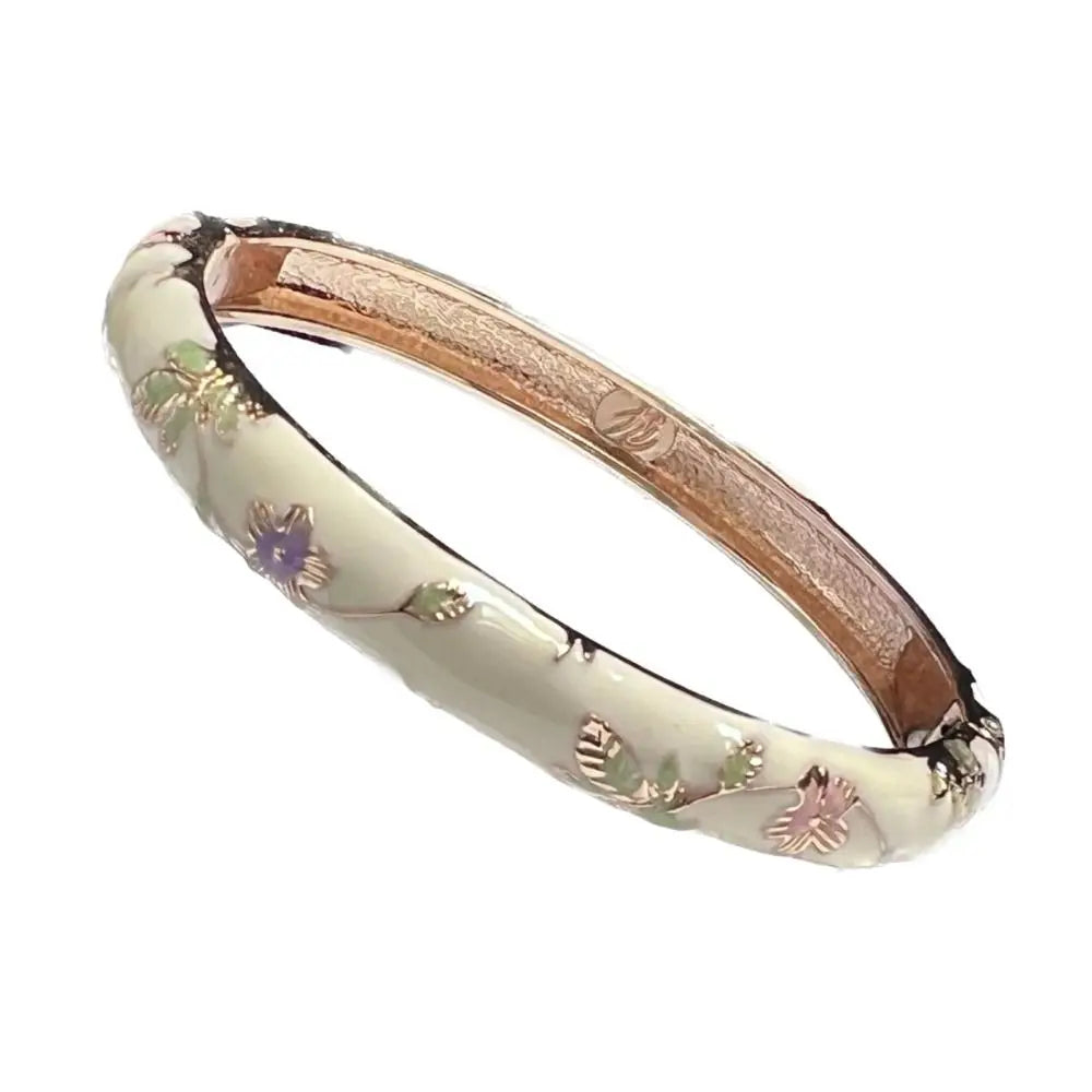 Enamel Chinese Cloisonne Bracelet Double Bangle Chinese Peony Filigree Flower Bangle Traditional Vintage Women's Hand Bracelet