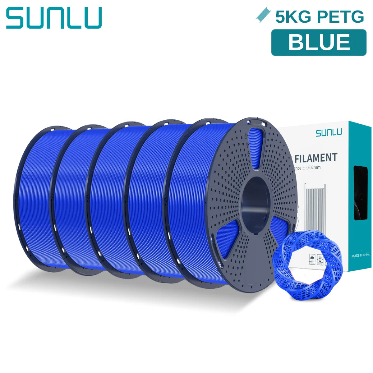SUNLU 5KG PETG 3D Filament 1.75mm Neatly Wound High Toughness 3D Printing Spool Filament for FDM 3D Printer Materials Fast Ship