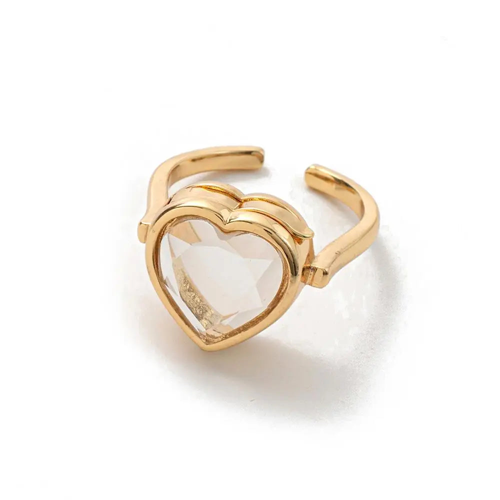 Hot Open Ring Heart-shaped Circular Box Ring That Can Be Opened DIY Colorful Zircon Accessories Fashionable Box Ring Jewelry