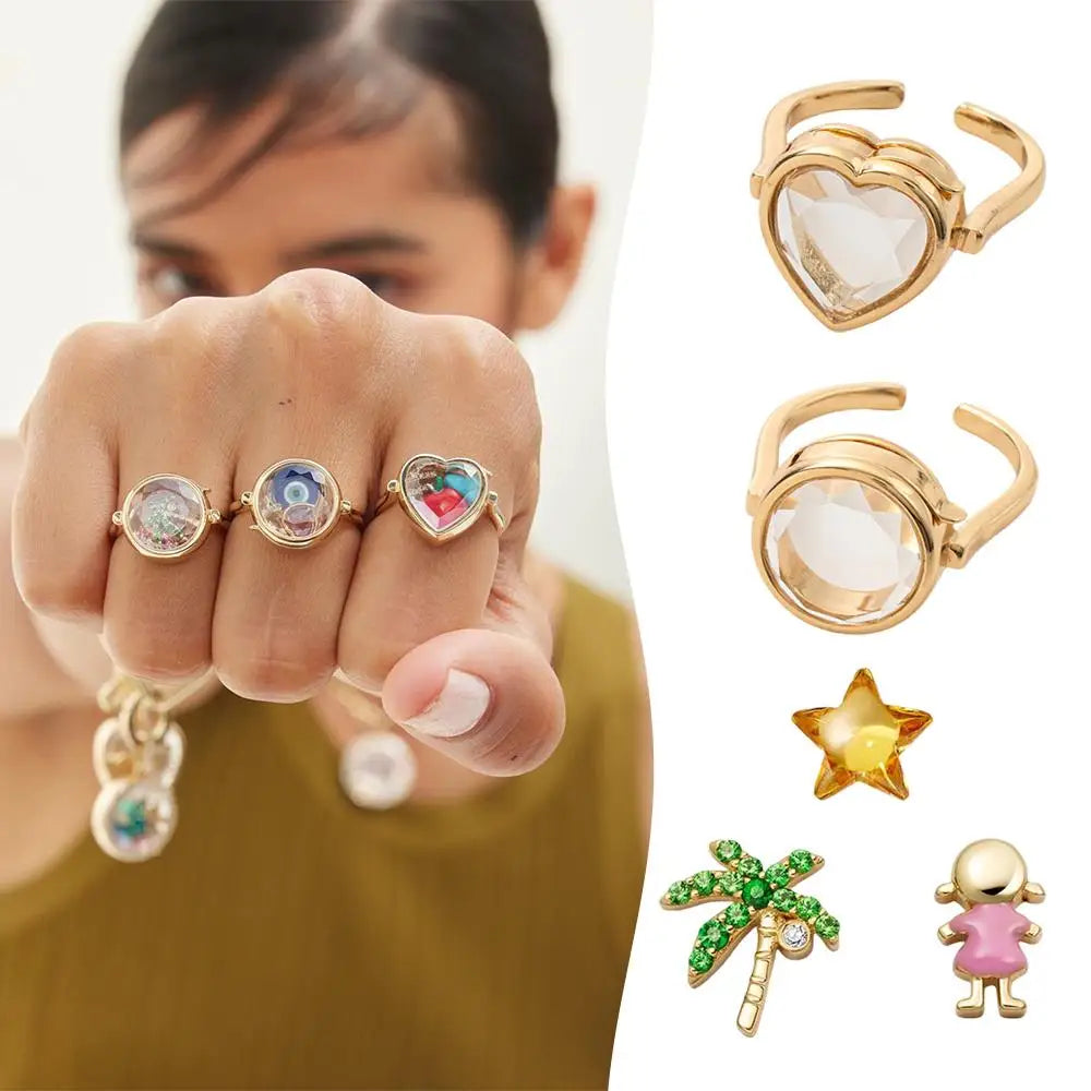 Hot Open Ring Heart-shaped Circular Box Ring That Can Be Opened DIY Colorful Zircon Accessories Fashionable Box Ring Jewelry