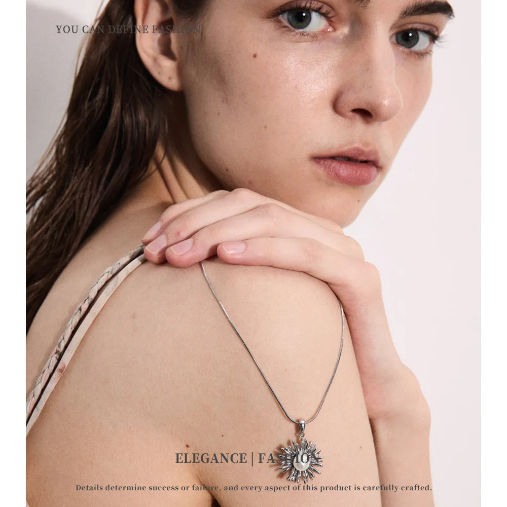 NiNice Stainless Steel Necklace Sunflower Imitation Pearl Pendant Design Trendy Selected Jewelry Gift New Wholesale