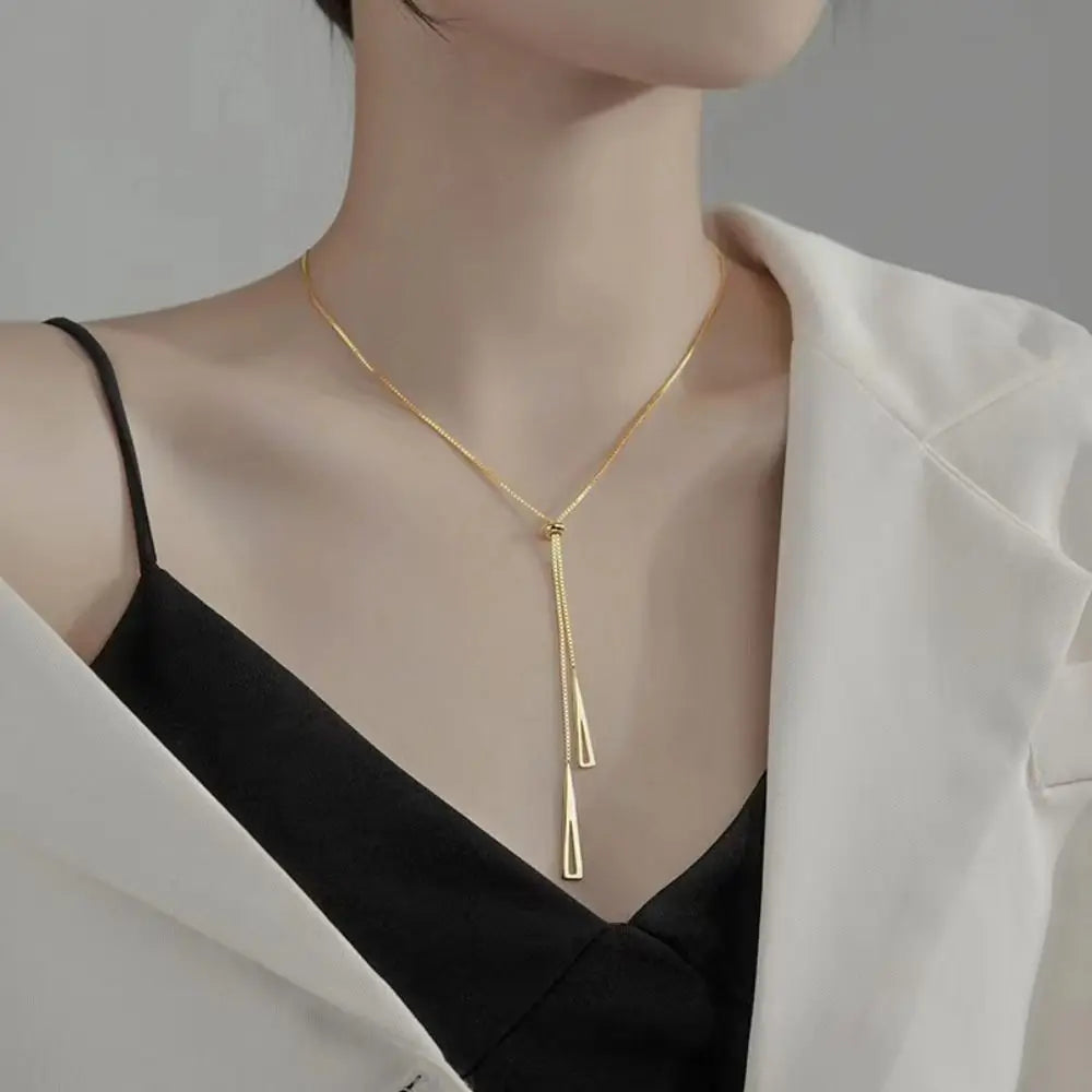 Chic Triangle Tassel Necklace Fashion Boho Long Chain Bar Pendant Clavicle Chain Gold Neck Choker