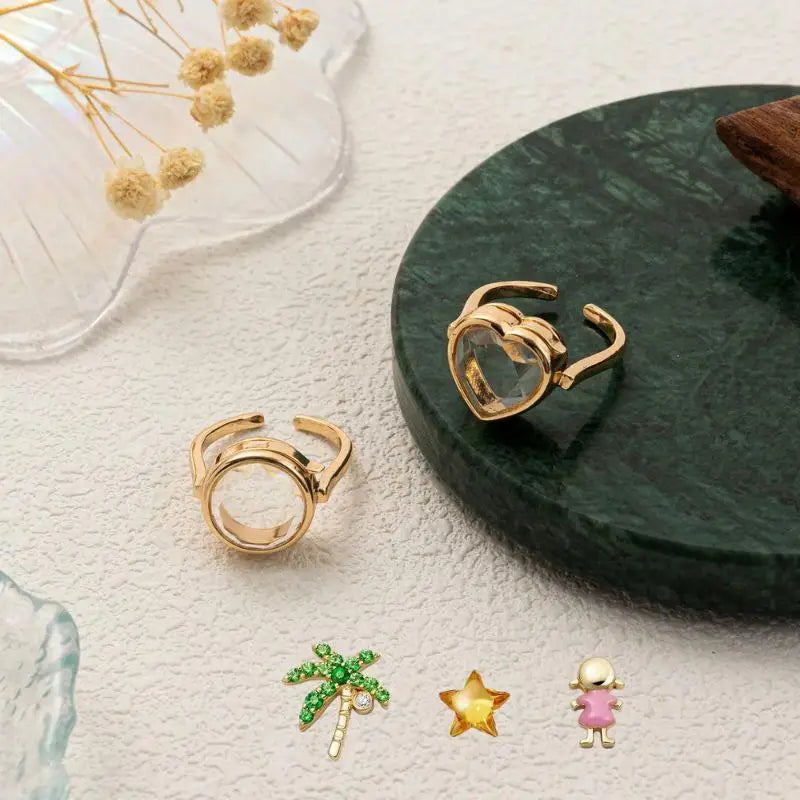 Hot Open Ring Heart-shaped Circular Box Ring That Can Be Opened DIY Colorful Zircon Accessories Fashionable Box Ring Jewelry