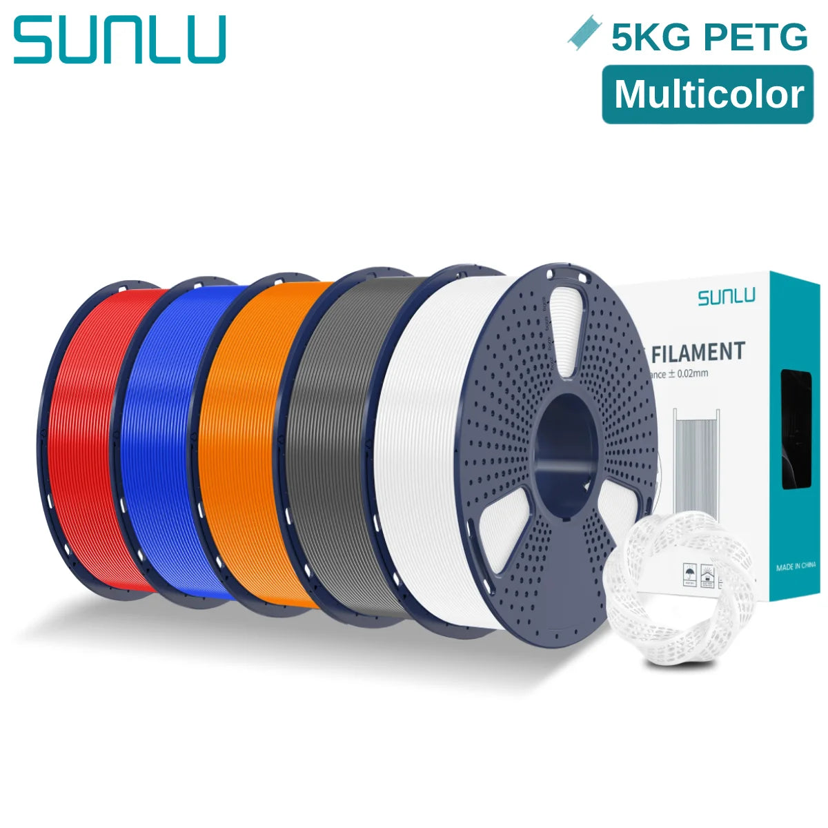 SUNLU 5KG PETG 3D Filament 1.75mm Neatly Wound High Toughness 3D Printing Spool Filament for FDM 3D Printer Materials Fast Ship