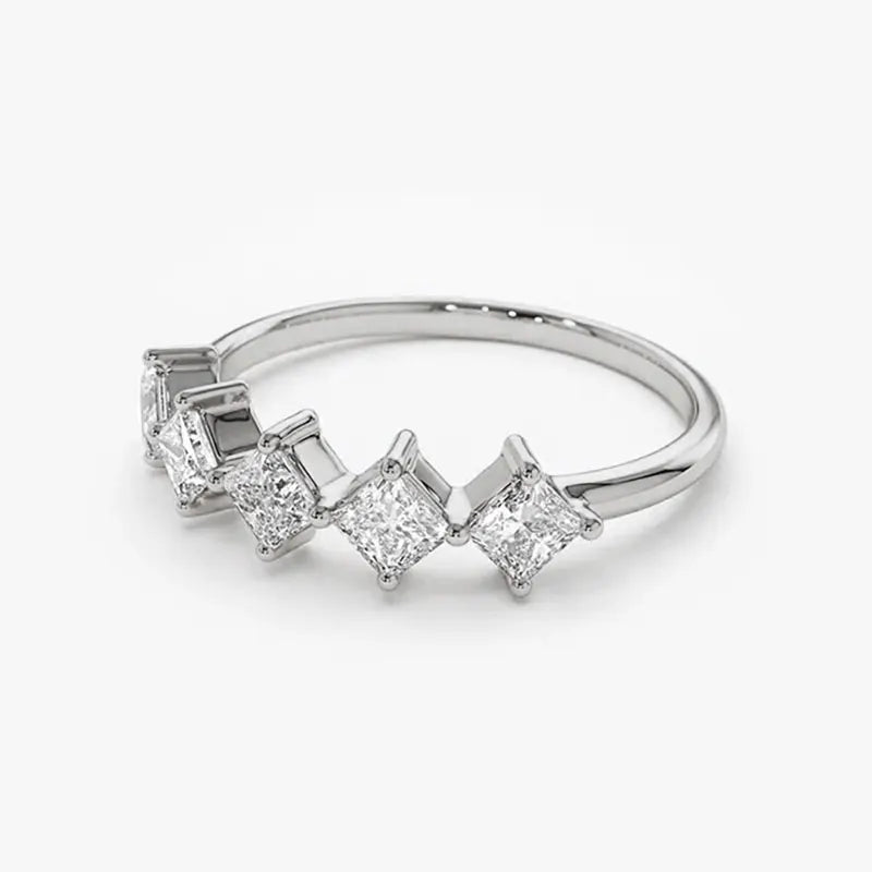 RAPRGOLD Certified Princess Cut Moissanite Half Eternity Ring Real 925 Sterling Silver Wedding Ring for Women Fine Jewelry Gifts