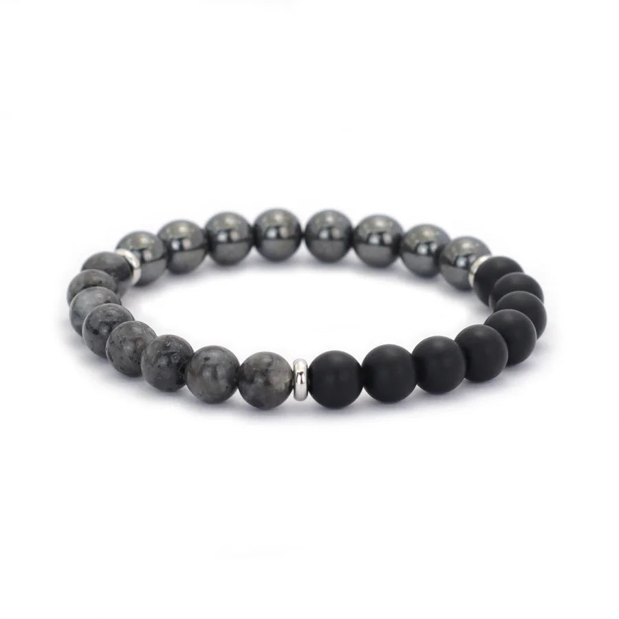 Handmade Beaded Three Natural Stone Beads Mix and Match Bracelet Matte Map Stone Hematite Charms Beaded Stretch Braclet