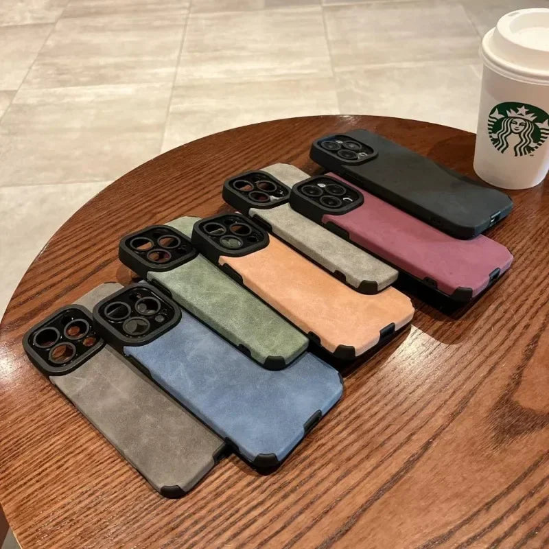 Fashion Phone Case For iPhone 17 Air 16 15 14 13 12 11 Pro Max 16 Plus Fur Leather Full Lens Protection Cases Cover