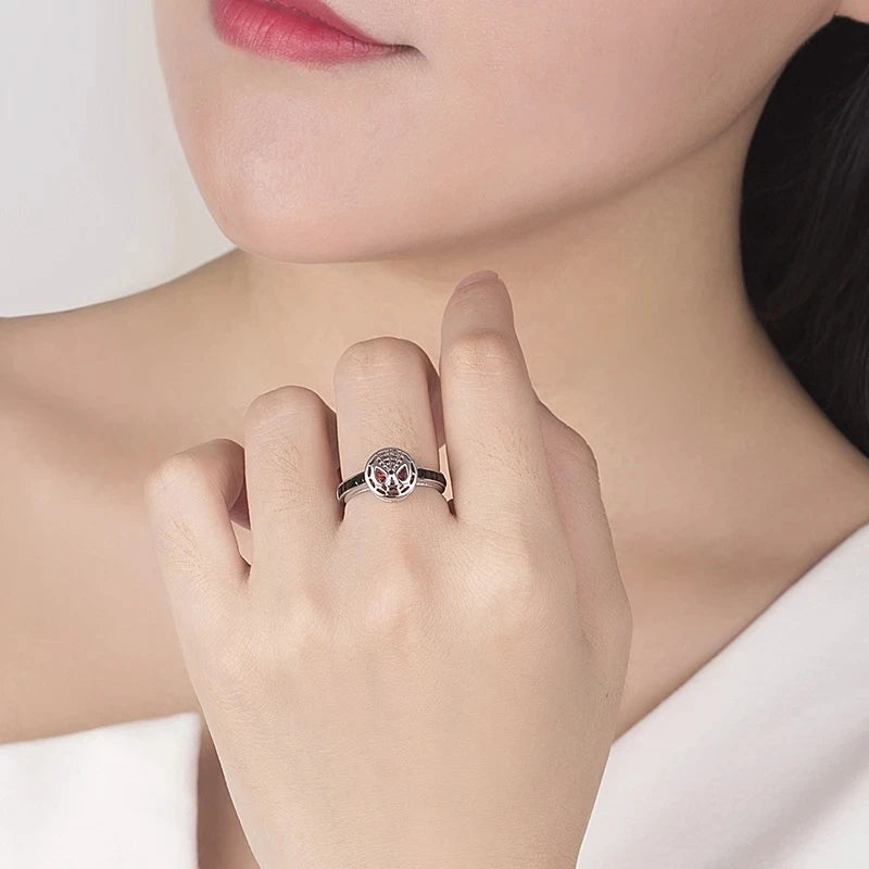 Fashionable Red Crystal Spider Web Opening Adjustable Ring for Men and Women Punk Hip Hop Hero Trendy Party Jewelry