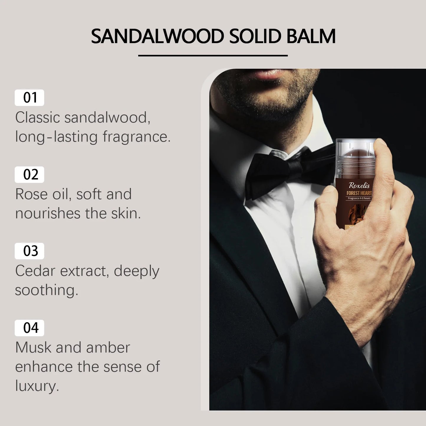 Sandalwood Solid Perfume for Men Woody Light Perfume Balm Long Lasting Fragrance Show Charms Odor Remover Deodorant Solid Balms