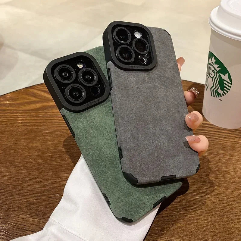 Fashion Phone Case For iPhone 17 Air 16 15 14 13 12 11 Pro Max 16 Plus Fur Leather Full Lens Protection Cases Cover