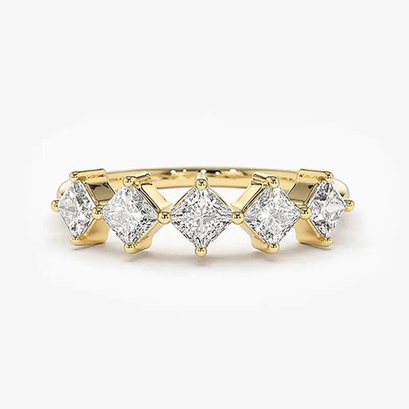 RAPRGOLD Certified Princess Cut Moissanite Half Eternity Ring Real 925 Sterling Silver Wedding Ring for Women Fine Jewelry Gifts