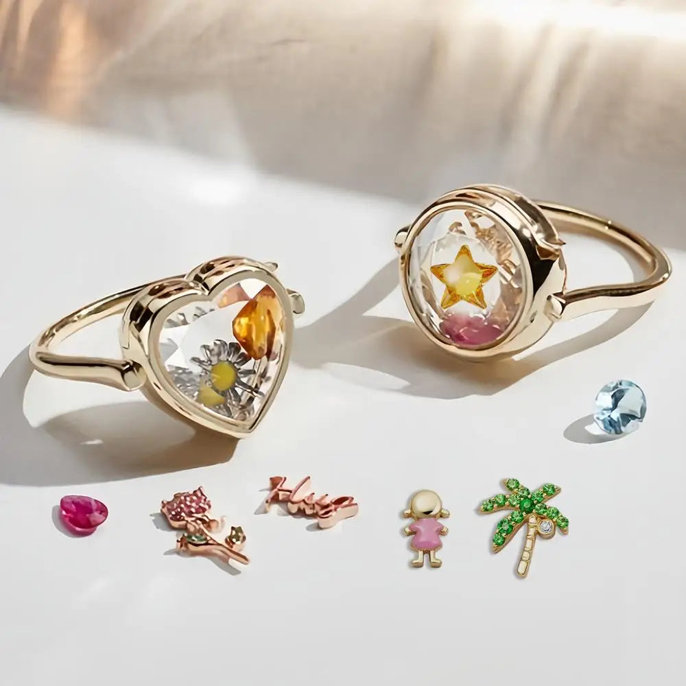 Hot Open Ring Heart-shaped Circular Box Ring That Can Be Opened DIY Colorful Zircon Accessories Fashionable Box Ring Jewelry