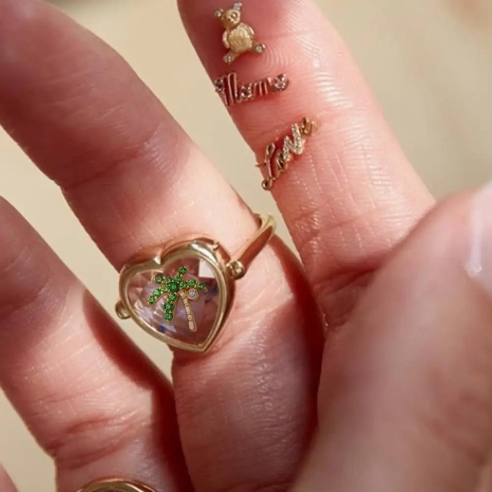 Hot Open Ring Heart-shaped Circular Box Ring That Can Be Opened DIY Colorful Zircon Accessories Fashionable Box Ring Jewelry