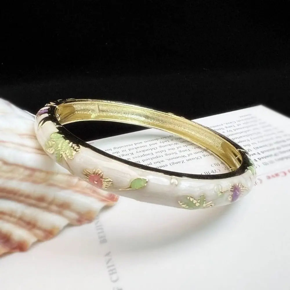 Enamel Chinese Cloisonne Bracelet Double Bangle Chinese Peony Filigree Flower Bangle Traditional Vintage Women's Hand Bracelet