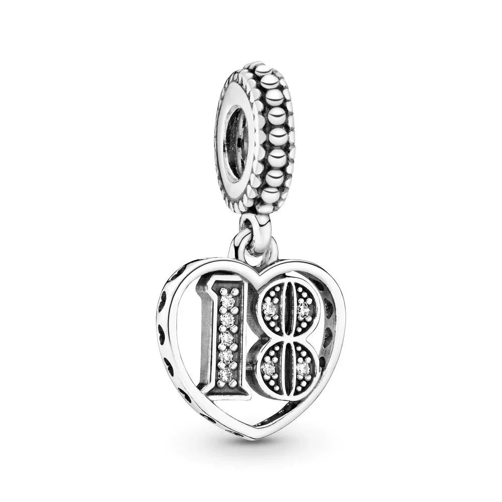Celebration Birthday Lucky Numbers 15th 16th 18th 21st 40th 50th 60th Charm Beads Fit Original Pan Bracelet DIY Jewelry Gift