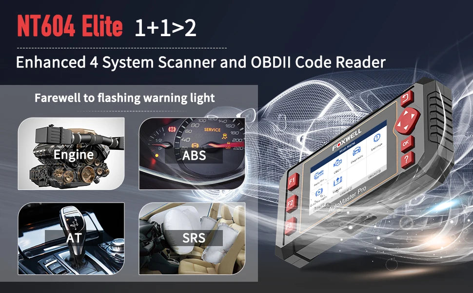 FOXWELL NT604 Elite OBD2 Automotive Scanner Check Engine ABS SRS Transmission Code Reader OBD 2 Car Diagnostic Tool Free Update