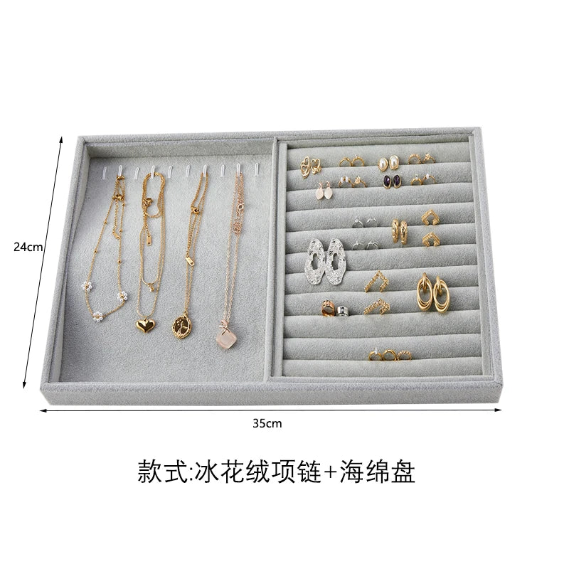 Big Jewelry Organizer Velvet Jewelry Storage Tray Display Ring Bracelet Necklace Storage Box Showcase Drawer