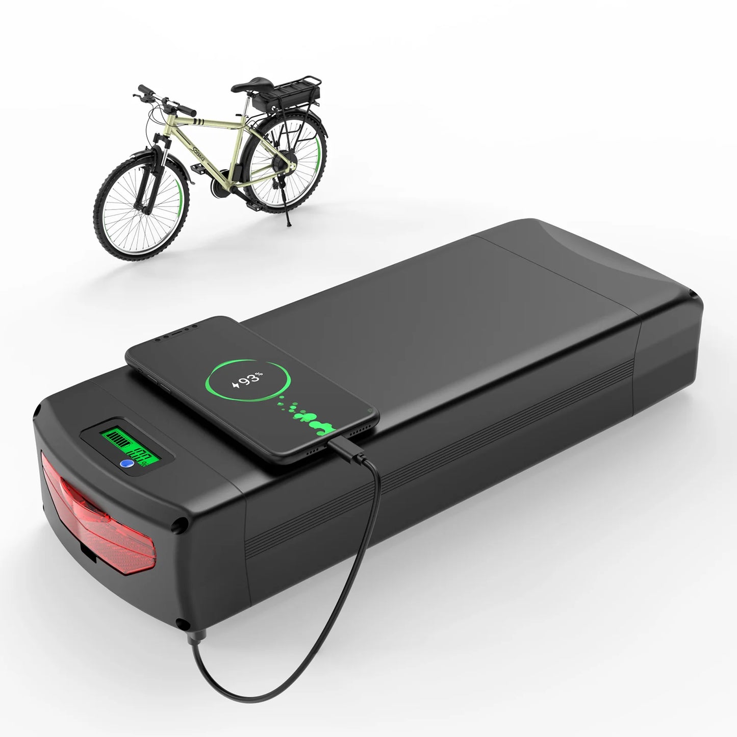 72V 52V 48V 36V Rear Rack eBike Battery 21700 Lithium Pack with Luggage for 2000W 1500W 1000W 750W 500W 24"-28 inch Motor
