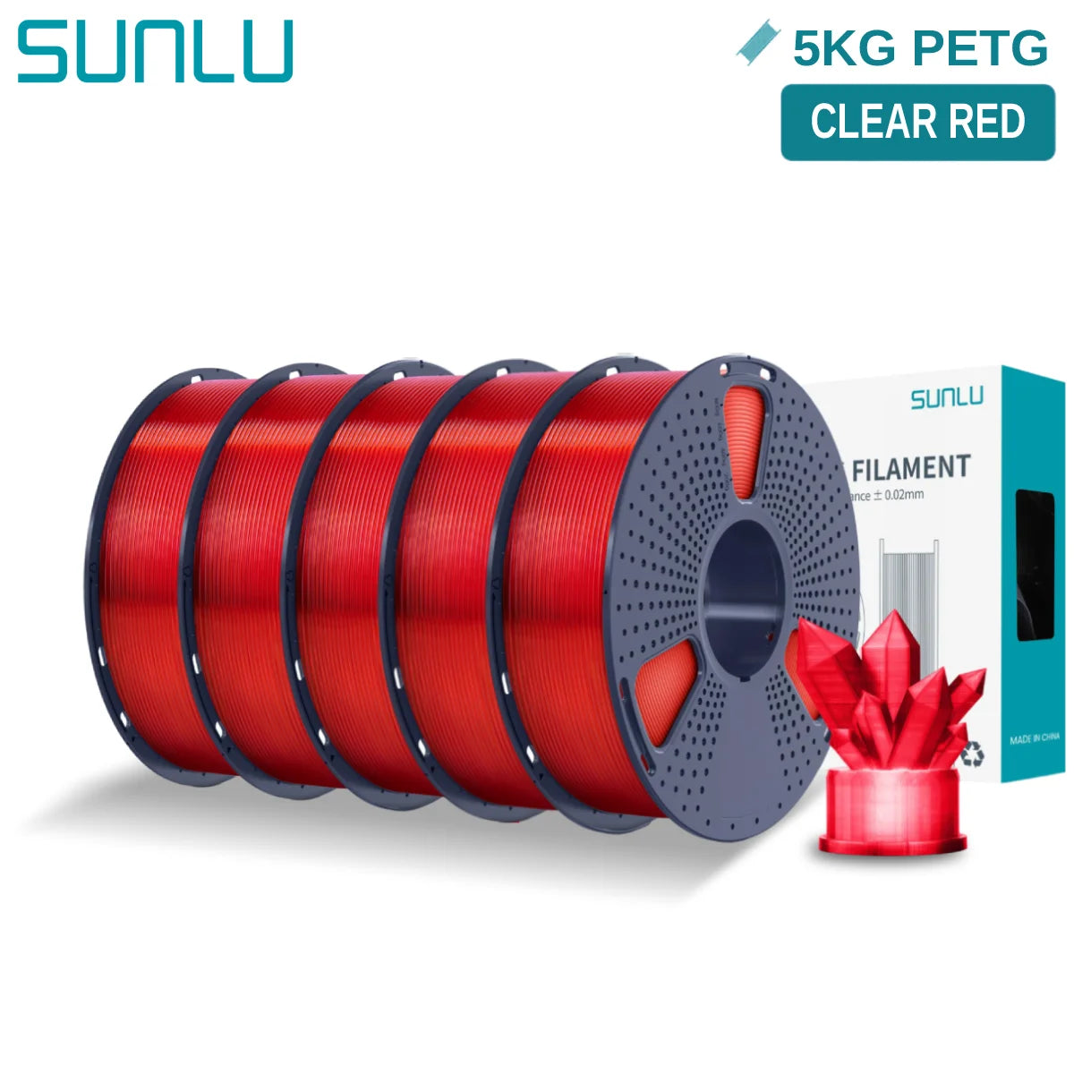 SUNLU 5KG PETG 3D Filament 1.75mm Neatly Wound High Toughness 3D Printing Spool Filament for FDM 3D Printer Materials Fast Ship