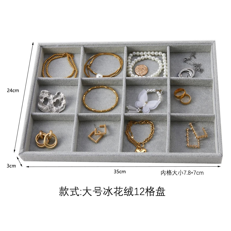 Big Jewelry Organizer Velvet Jewelry Storage Tray Display Ring Bracelet Necklace Storage Box Showcase Drawer