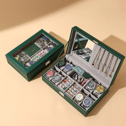 DELESYS Green Dust-proof Watch Jewelry Box With Zipper Watch Gift Box With Lock Jewelry Display Box Gift Box Birthday Present