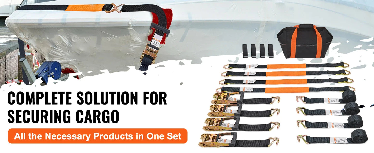 SucceBuy 4pcs 2/4/8M Ratchet Strap Tie Down Cargo Belt with Metal Buckle Tensioner Strong Lashing for Luggage Car Motorcycle