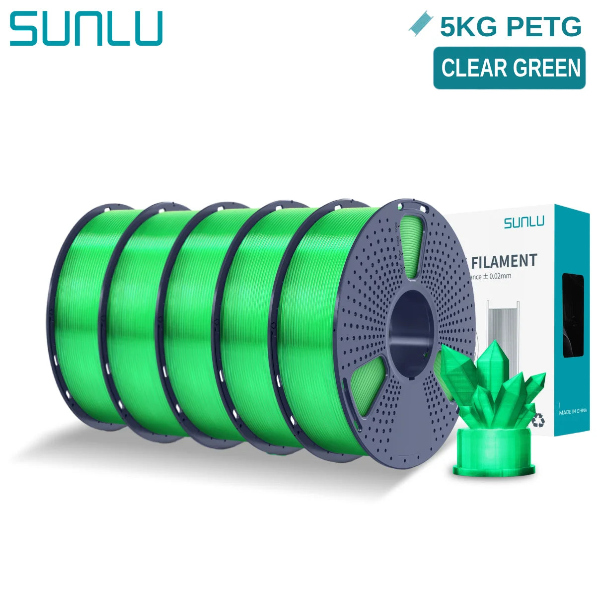 SUNLU 5KG PETG 3D Filament 1.75mm Neatly Wound High Toughness 3D Printing Spool Filament for FDM 3D Printer Materials Fast Ship