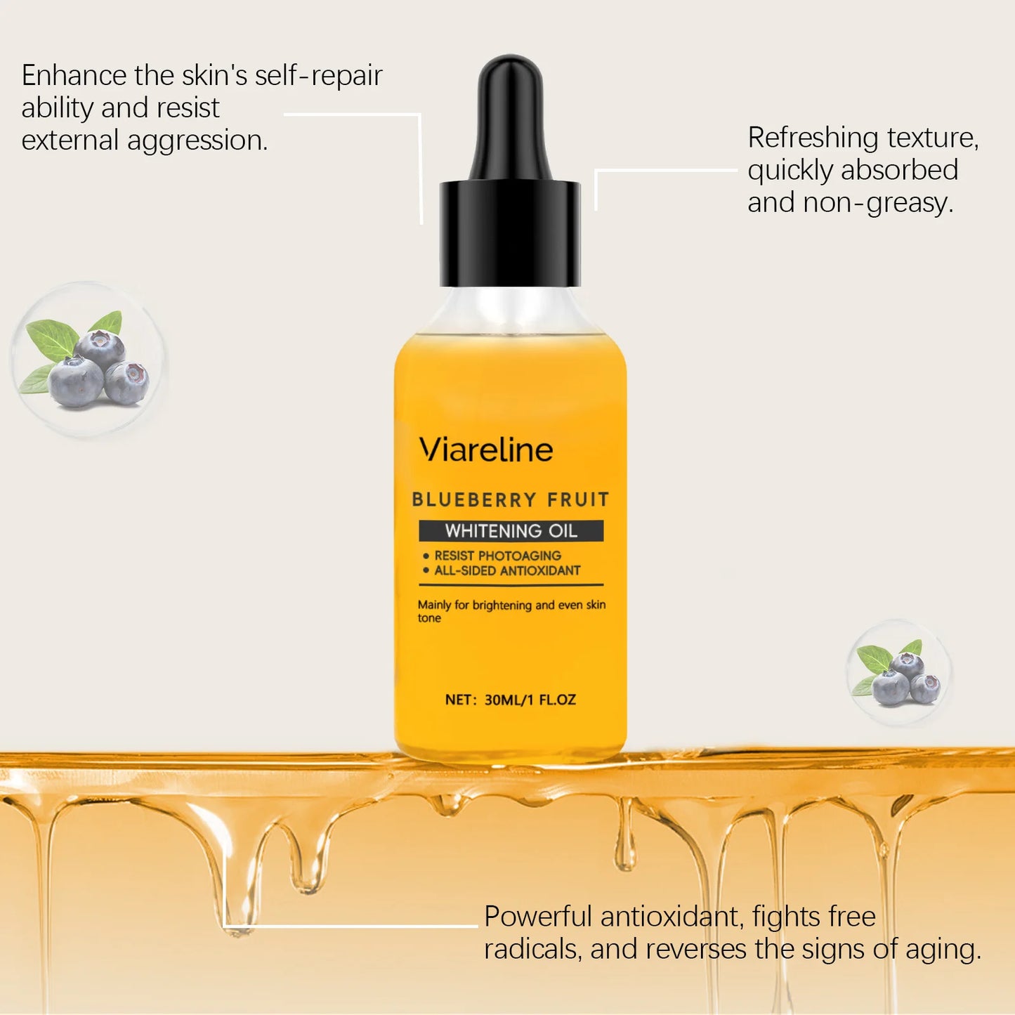 Viareline Blueberry Skin Serum Reduce Dullness Moisturizing Anti-wrinkle Improve Skin Texture Glowing Skin Tone Facial Serum