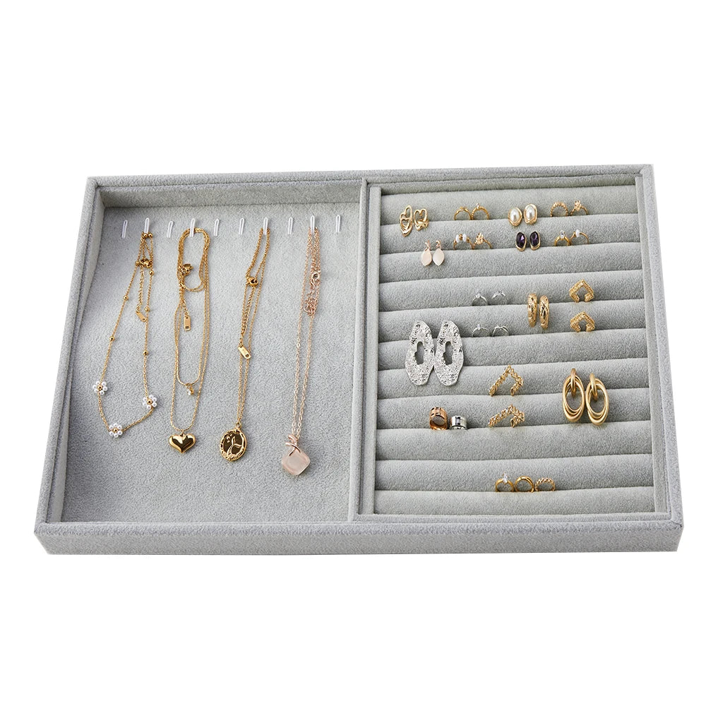 Big Jewelry Organizer Velvet Jewelry Storage Tray Display Ring Bracelet Necklace Storage Box Showcase Drawer