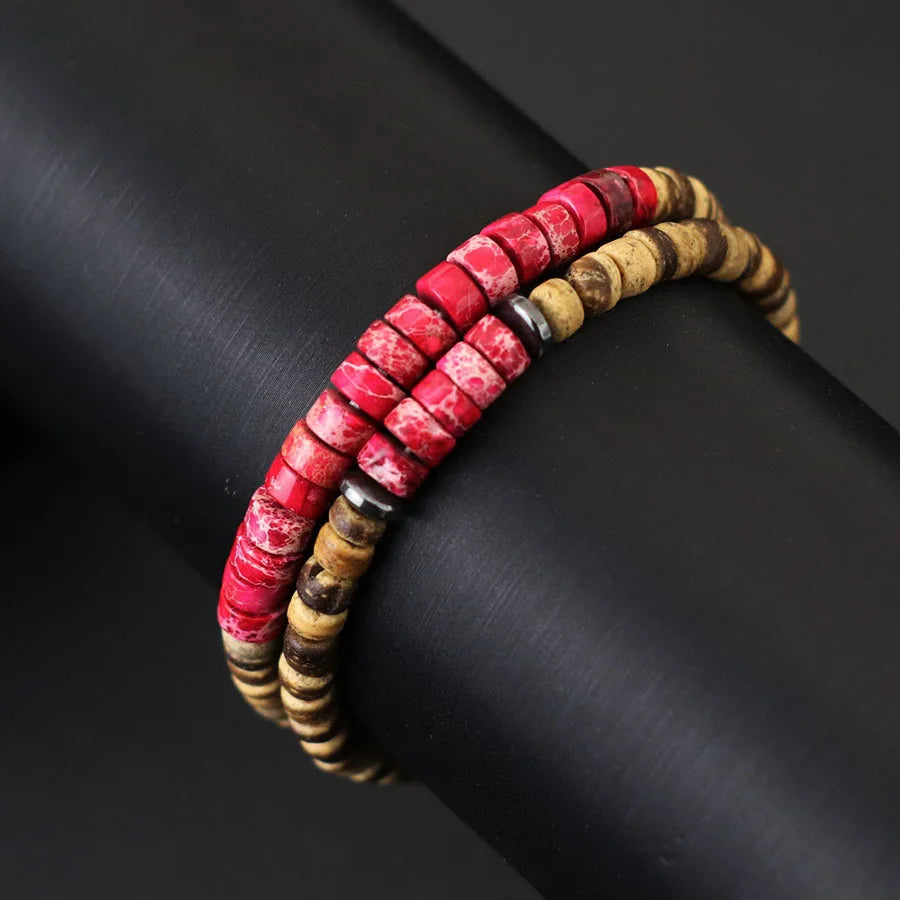 Bohemian 2Pcs Men Bracelet Set Natural Coconut Husk Beads Braclet Emperor Stone Strand Braslet Meditation Yoga Hand Accessories